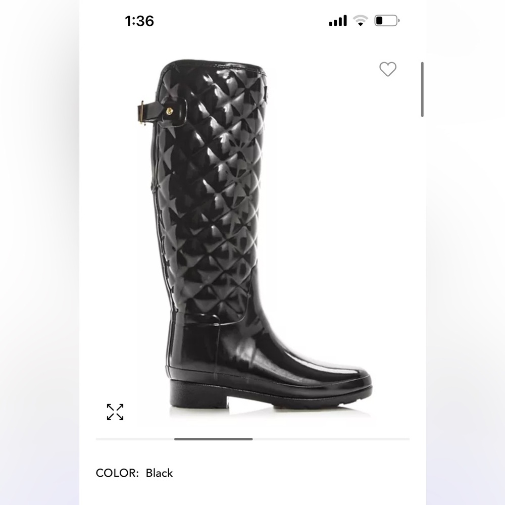 Hunter - Black - Women's Refined Gloss Quilted Rain Boots